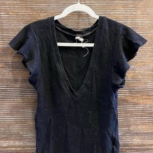 Free People Black V Tee